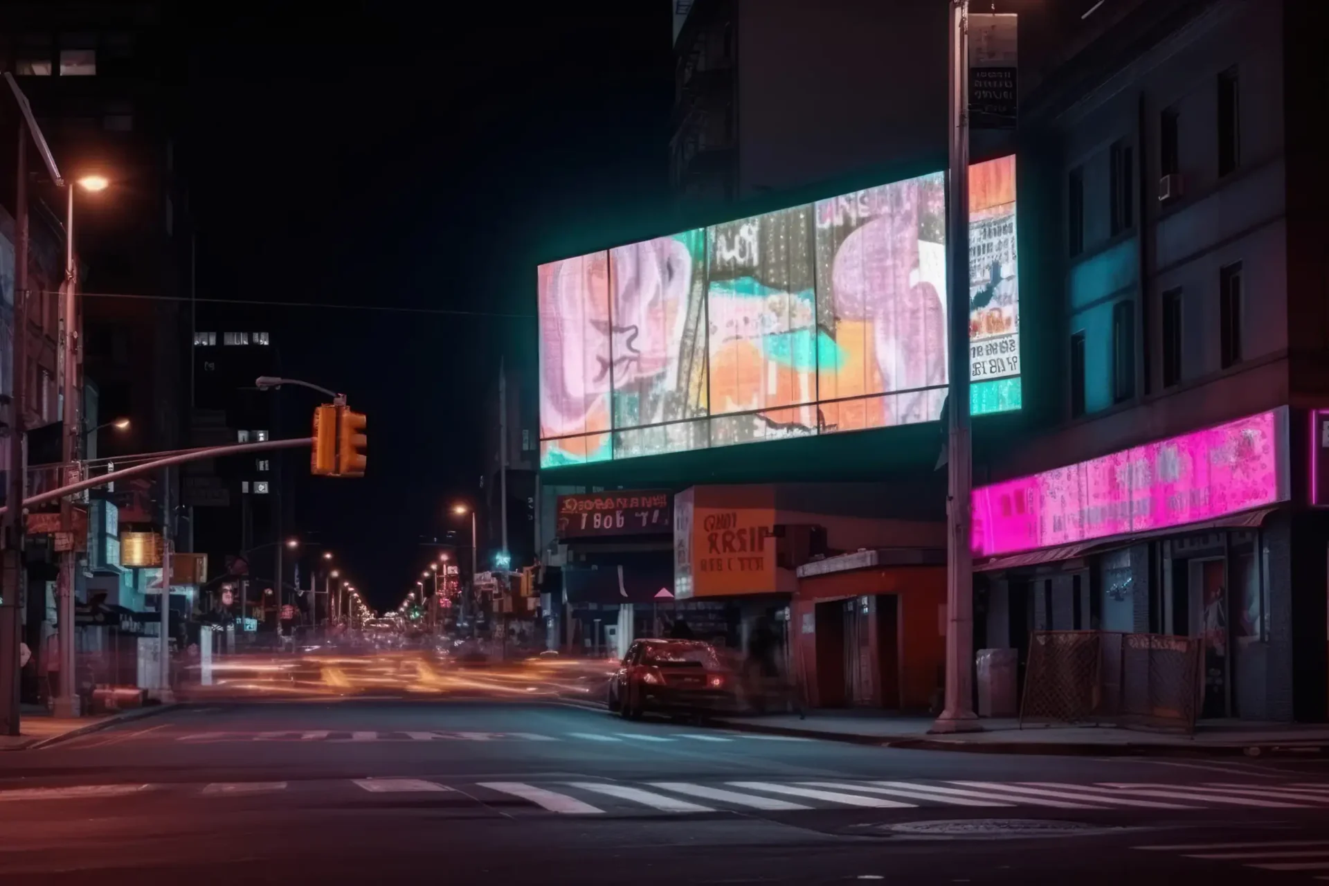 Night view of a street in downtown Los Angeles